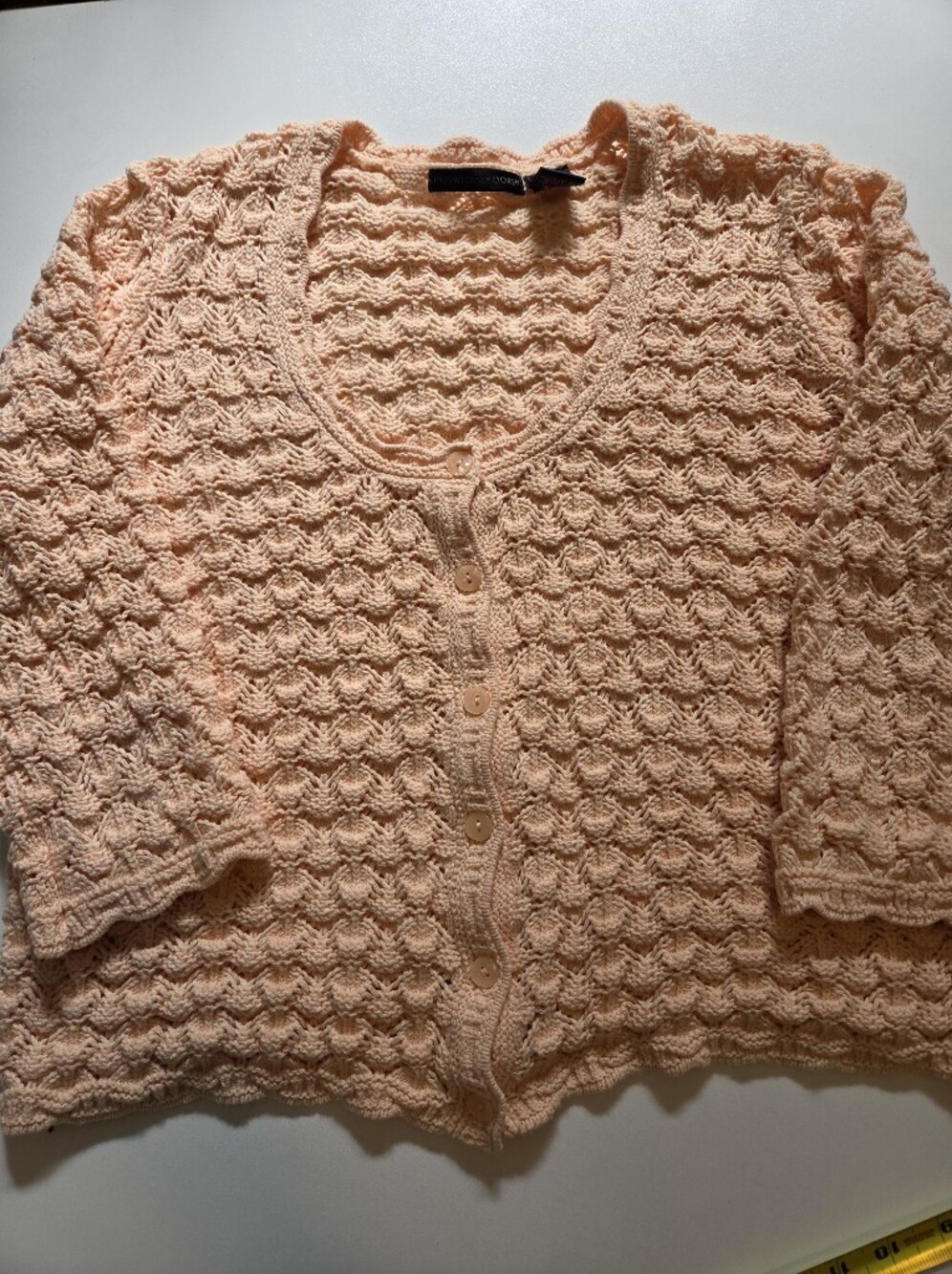 Preswick & Moore Peach Crochet-Style Button Cardigan
